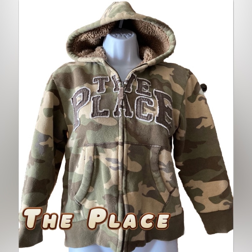 The Place Camouflage Zip Up Hoodie Sweatshirt Womens M Medium
